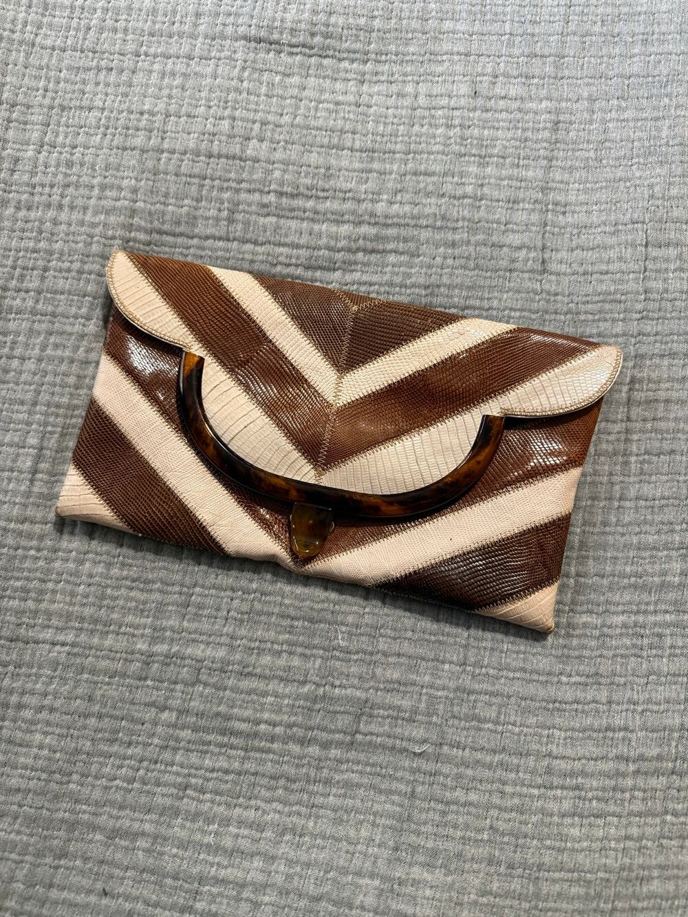 Vintage Real Snakeskin Bag by Varon Envelope Clutch With Optional Gold Chain 70s